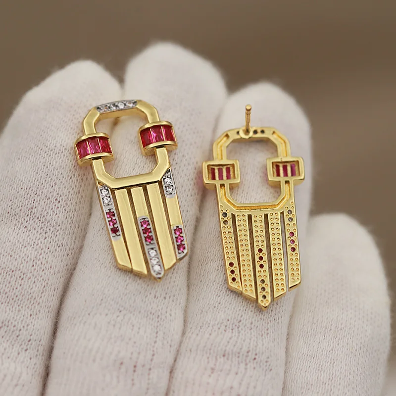 جديد البصر تصميم فاخر كريستال هندسية وأقراط للنساء أزياء العلامة التجارية مجوهرات زركونيا الأقراط الجوف