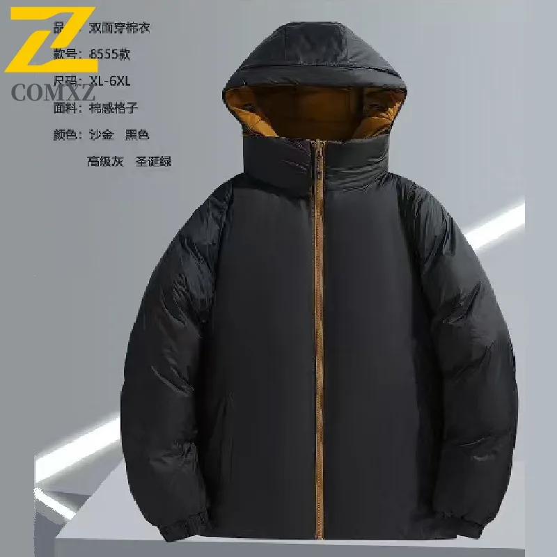 COMXZ 2025 가을 겨울 양면 착용 후드 코튼 패딩 재킷 캠핑 하이킹 여행 보온 아웃도어 레저 코트