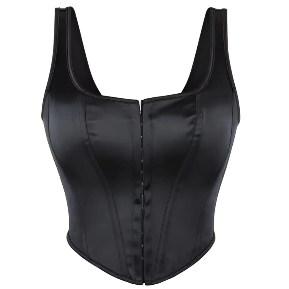 

Sexy Black Satin Waist Trainer Corset Top Overbust Women's Shapewear Bustier Vintage Victorian Lingerie Summer with Straps