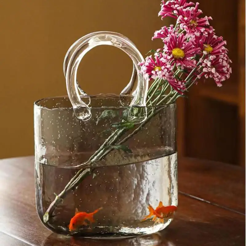 Creative Clear Glass Bag Vases Fish Tank Living Room Decoration for Home Bubble Flower Handbag Vase Water Arrangement Ornaments