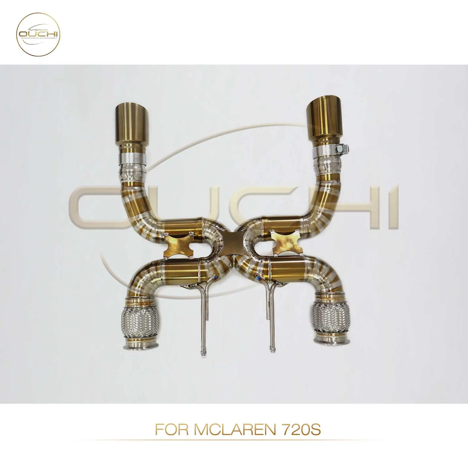 

OUCHI Factory Direct Sales TC4 Catback for McLaren 720S X-Pipe Design Without Valves Simple Exhaust Tips Gold