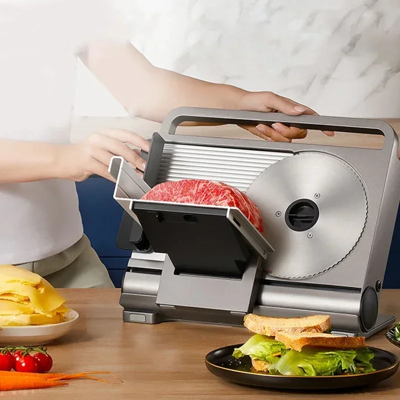 110V/220V Electric Slicer Meat Cutter Commercial Home Fully Automatic Lamb Roll Frozen Meat Meat Grinder Ham Bread Slicer 200W