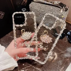 Diamond Love Crystal Swan Phone Case, Glitter Bling Cover, Cover for iPhone 15, 14, X, XR, XS, 11, 12, 13 Pro Max, 16 Plus