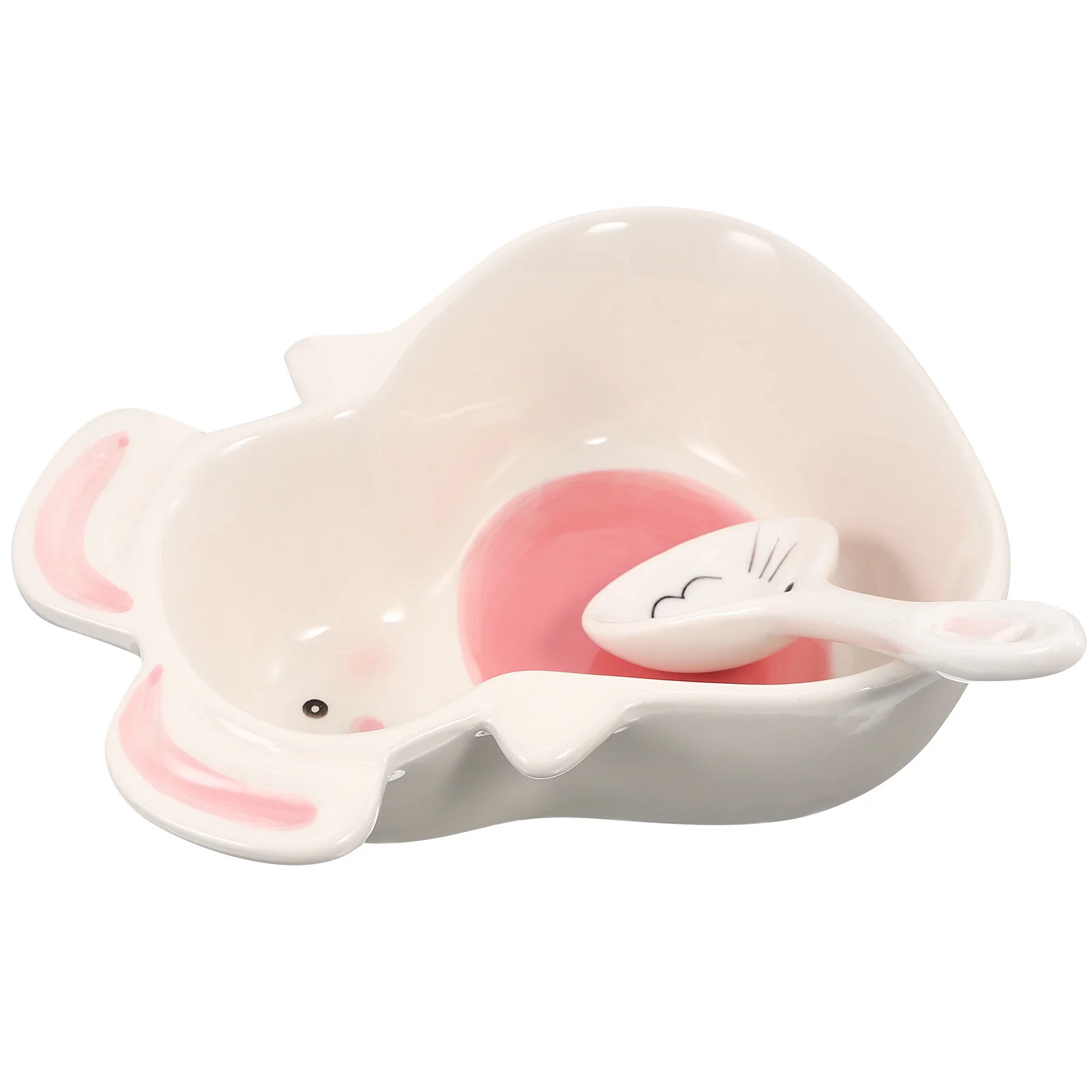 

Cute Rabbit Pattern Ceramic Food Bowl Set with Spoon for Soup Noodle Salad Fruit Dessert Home Kitchen Tableware