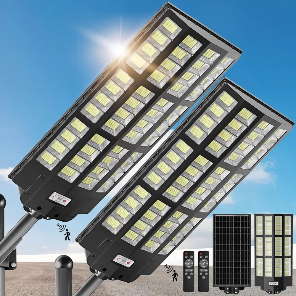 Solar Street Lights Outdoor - Wide Angle Solar Lights Outdoor Motion Sensor, Commercial Solar Parking Lot Lights Dusk to Dawn