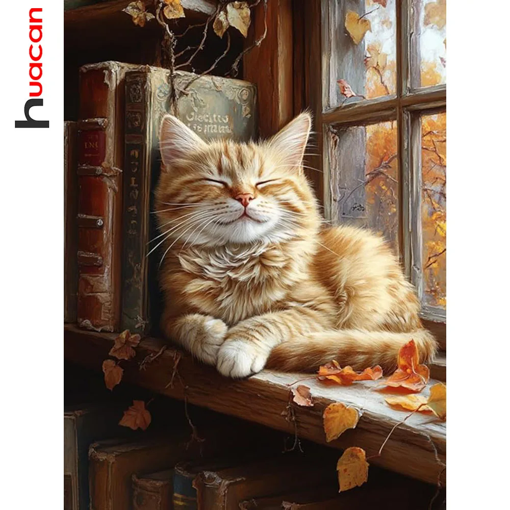 Huacan Diamond Painting Fall Cat Diamond Embroidery Animal Landsacape Complete Kit Picture Of Rhinestones