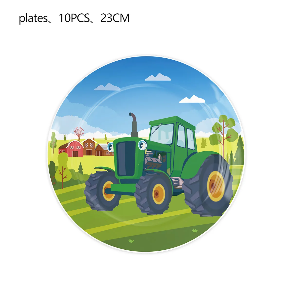 61Pcs Green Farm Tractor Disposable Tableware Set 20Pcs 7inch Paper Plates 20 Cups 20 Napkins 1 Tablecloth Kids view 5
