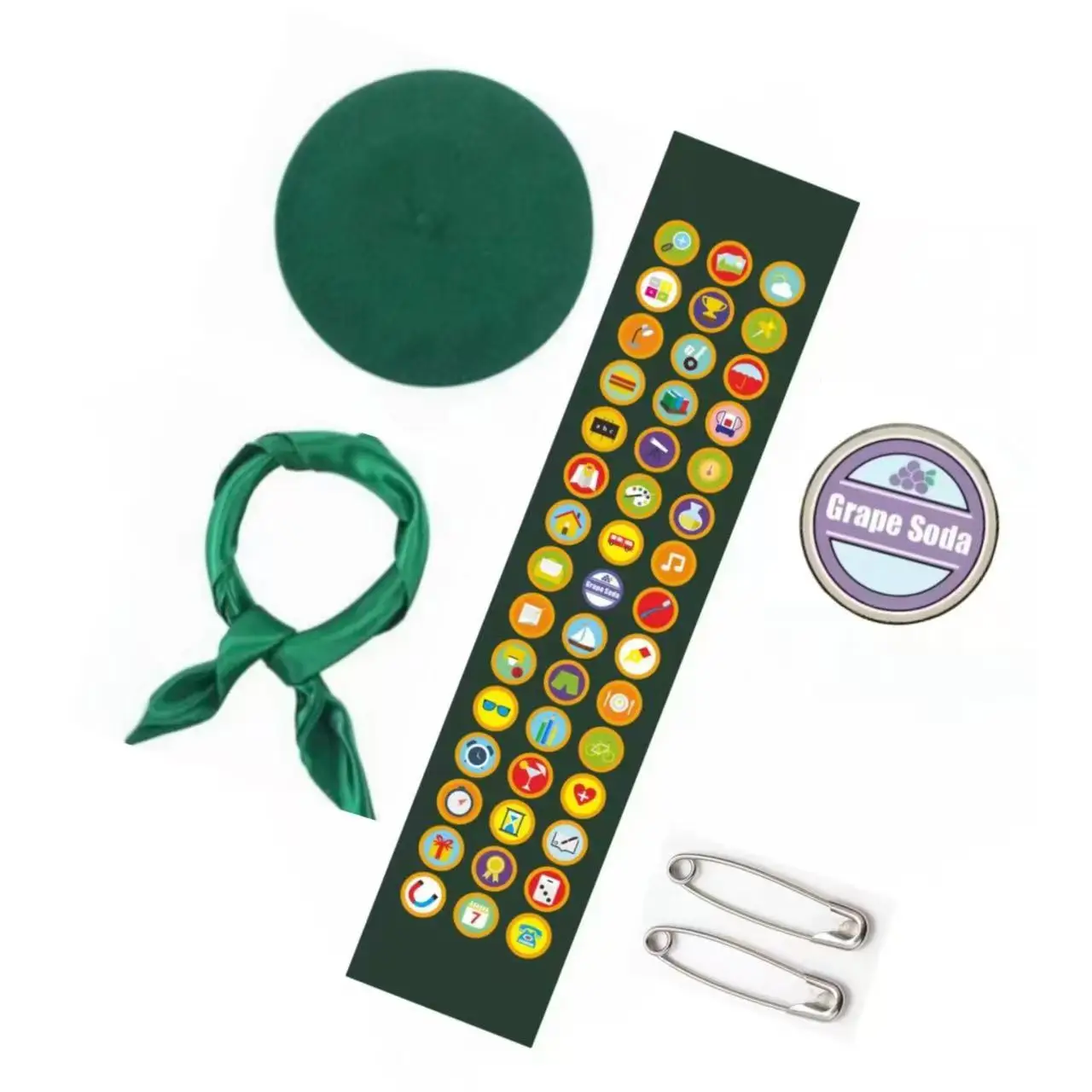 Women 5 Pcs Scout Costume Set with Green Beret Sash Scarf Bowtie for Halloween Party Dress Up Army Military Soldier Outfit
