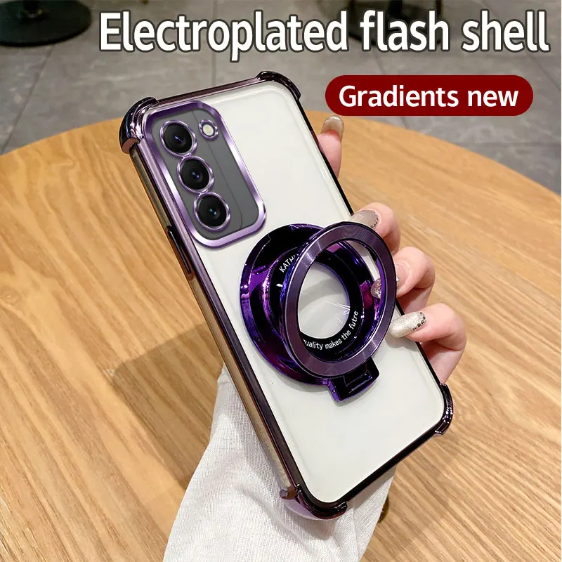 For Samsung Galaxy S22 S23 Case Galaxy S22+ S23+ S23 FE Cover Luxury Plating Shockproof Magnetic Bracket Magsafe Clear With Hold