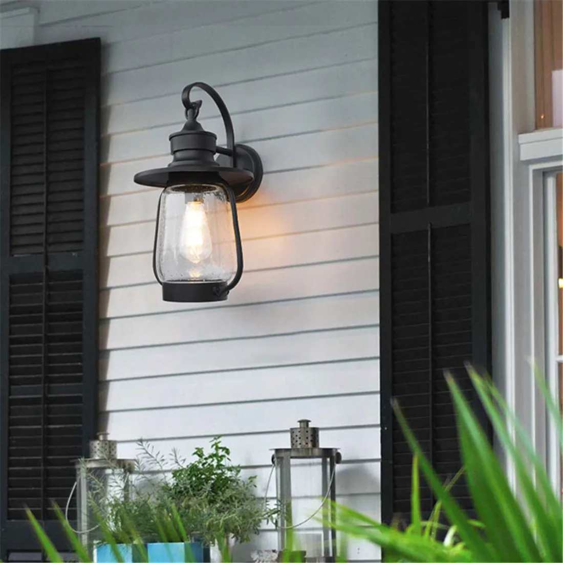 Outdoor Bubble Glass Shade Barn Lights Black Exterior Wall Lantern Outside Wall Mount Scocne Porch Lamp for House Front Door