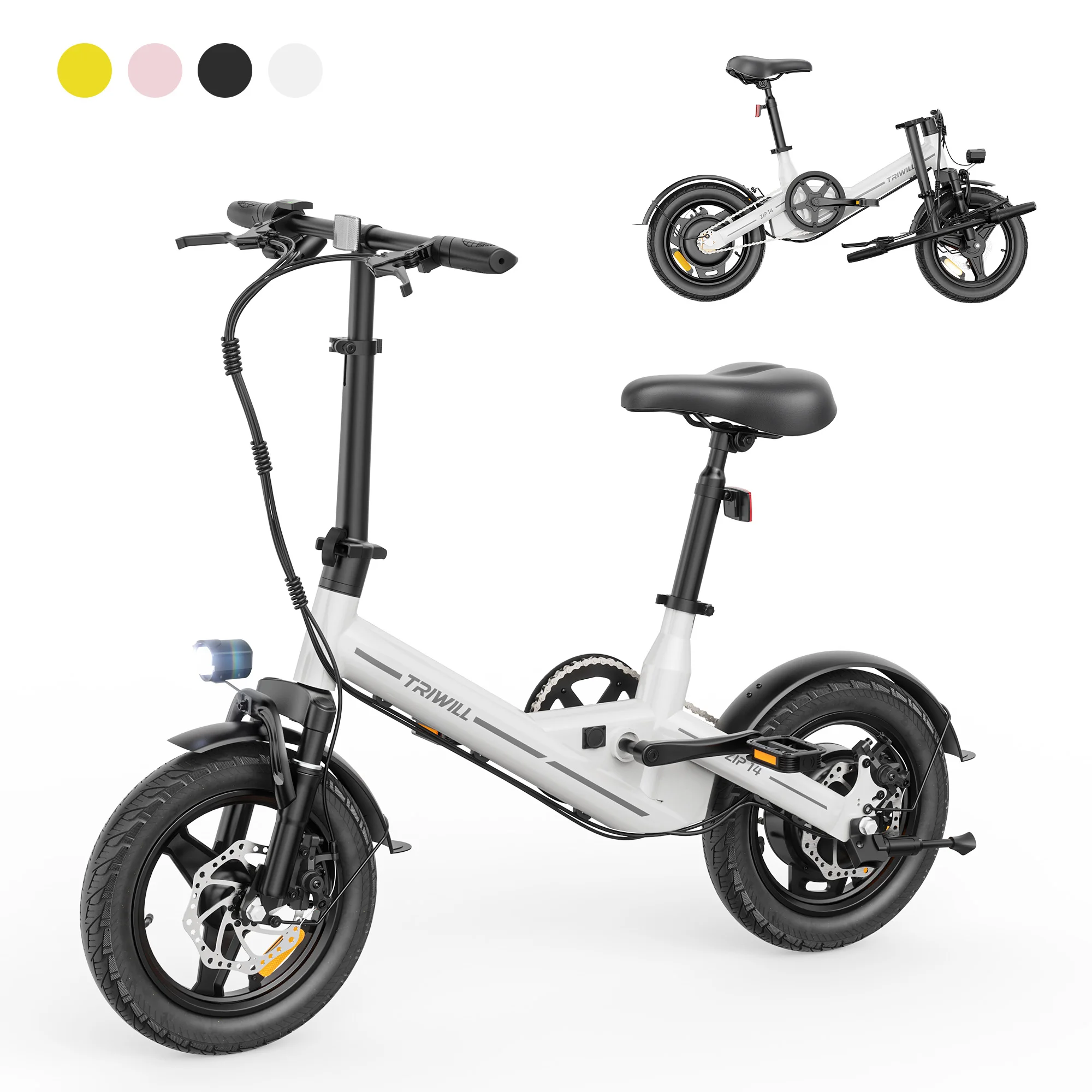 14 Inch Electric Bike Folding City Electric Bicycle 1000W Peak Adult Students Commuter E-Bike Pedelec 350W Motor 7.8Ah Battery Shock Absorbing Fork Mini Ebike Max 27km/h 10-12km Range Suitable Mechanical Disc Brakes Outdoor Camping Black Pink White
