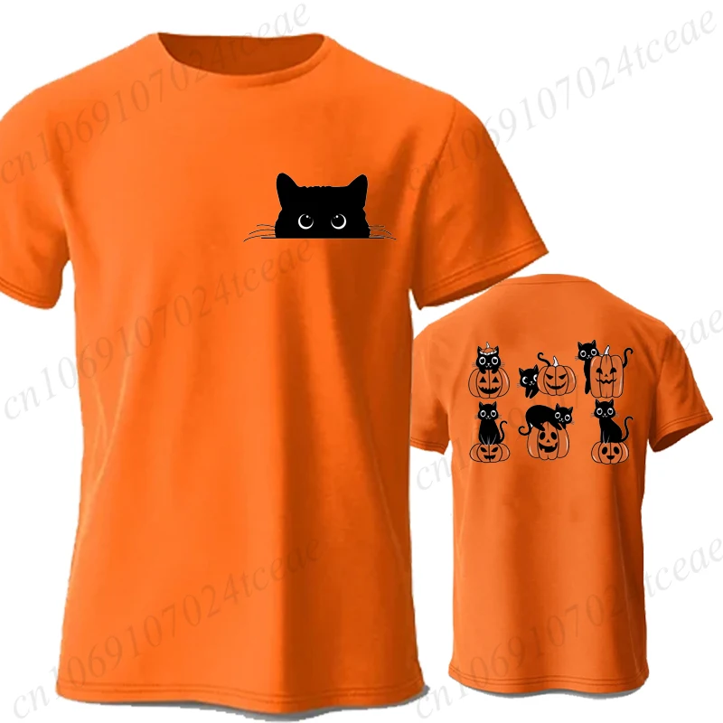 Men's Clothing T-shirt for Men Halloween Black Cat Graphic Y2k Tops Tees Spooky Season Cat Fashion Casual Shirt for Male Tshirt