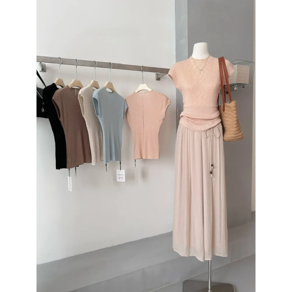

Korean Design Sensation Women's Knitted Short Sleeve Slim Fit High Collar Summer New Style Fashionable Small Shirt Top