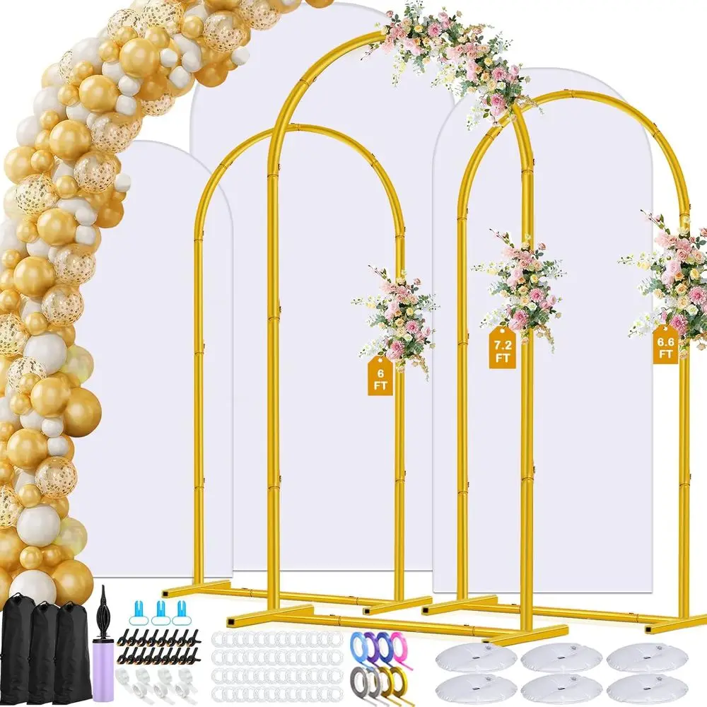 

Backdrop Stand and Cover Set of 3, 7.2ft 6.6ft 6ft Metal Arch Backdrop Stand with Spandex White Back Drop Covers Balloon Arch Ki