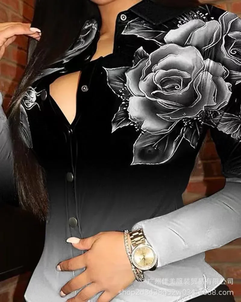 

Женская одежда весна-лето 2029, уличная рубашка с длинными рукавами, темперамент, тонкий позиционирующий принт + рубашка с постепенным изменением, кардиган