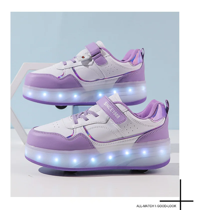 Rollschuh-Schuhe für Kinder, Jungen und Mädchen, blinkendes Licht, 4-Rad-Rollschuhe, LED-Licht, leuchtende Turnschuhe, Outdoor-Freizeitschuhe für Kinder – Detail 10