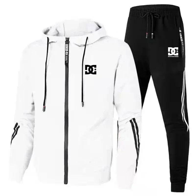 2024 Summer men\'s fashion zipper hoodie + sweatpants two-piece jogging casual sportswear High quality fitness suit