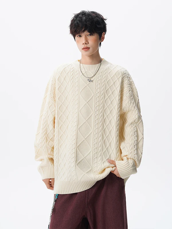 

Trendy Loose Knitted Men's Sweater Autumn Winter Faion Lazy Sle Overhead Knitwear Comfortable Medium Thi Warm Thiened