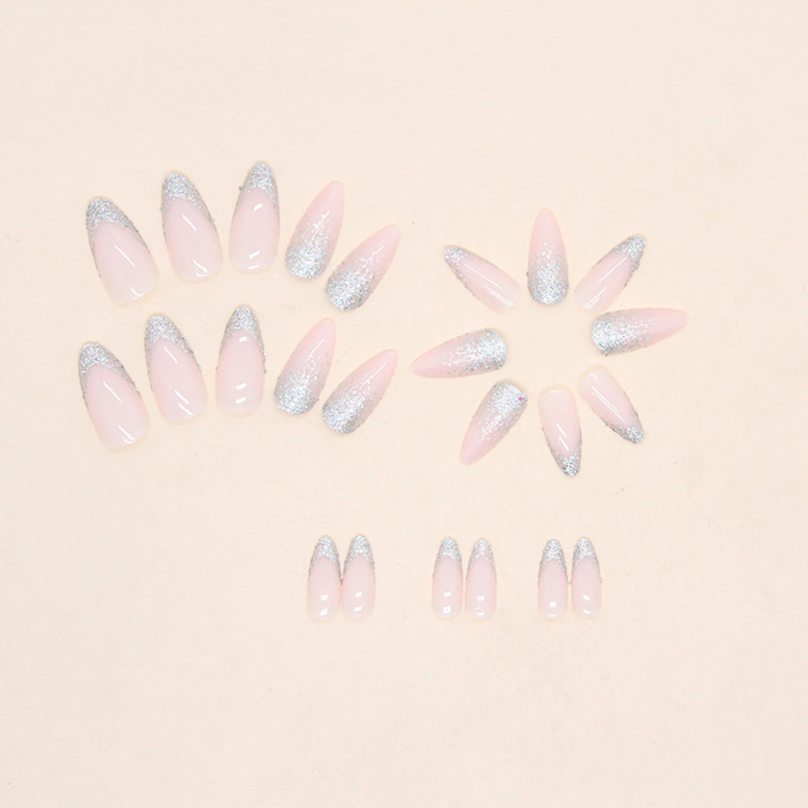 Glitter Decor Light Pink False Nails with Harmless and Smooth Edge Nails for Manicure Lovers and Beauty Bloggers