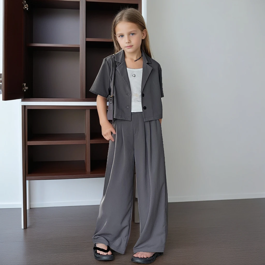 

Широкие брюки, комплект белой детской одежды для подростков, школьная детская одежда для детей 10, 12 лет, летний костюм для девочек, повседневная куртка с короткими рукавами