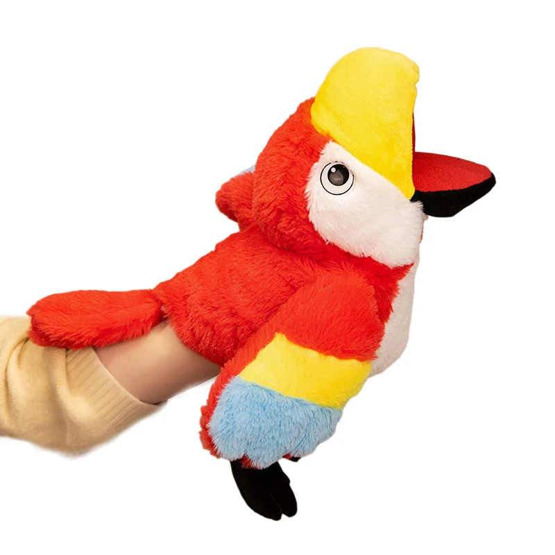 Marioneta de peluche de pájaro de 35cm, flamenco relleno, búho, pavo real, loro, águila calva, Tucán, peluche interactivo, regalo tranquilizador de historia