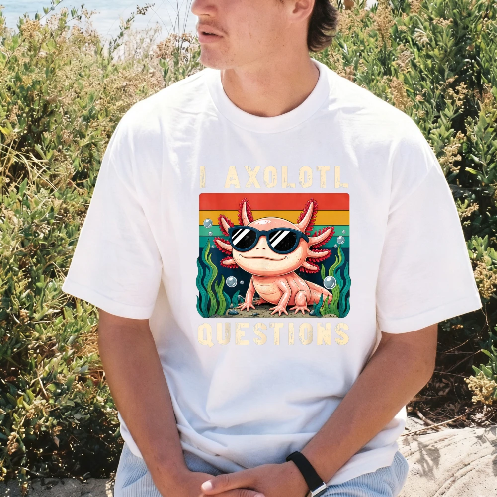 I Axolotl Questions Adult Retro Kawaii Axolotl Cartoon Graphic Printed T-Shirt Casual Fashion Loose Harajuku Summer Cotton Tees