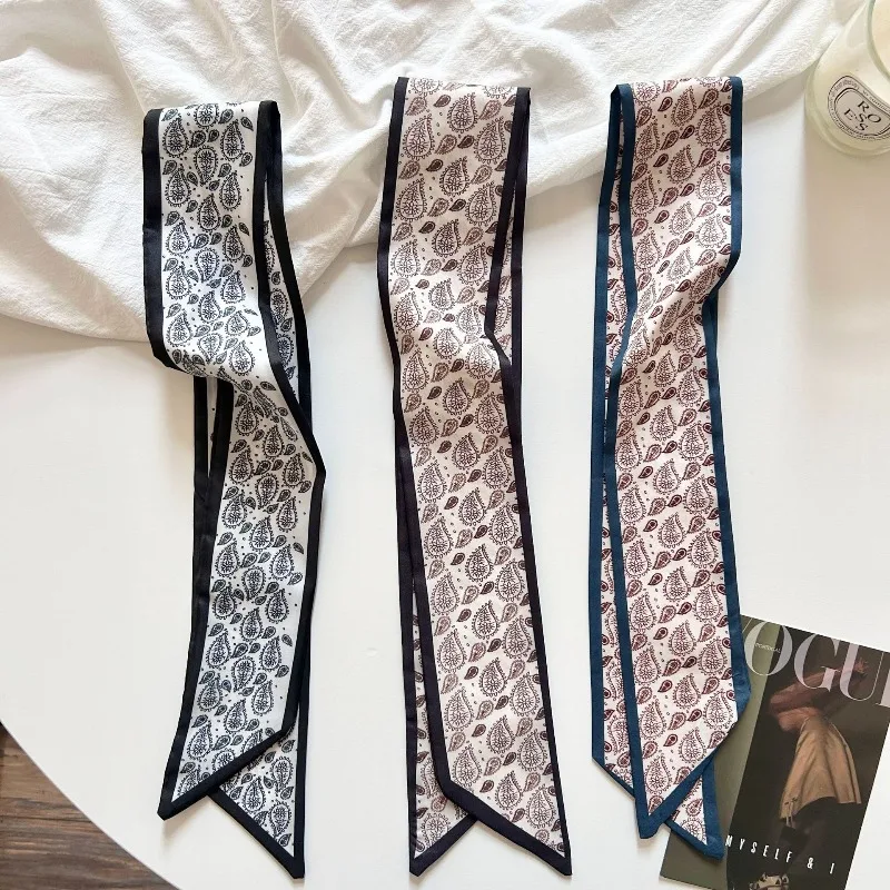 

Retro Paisley Long Skinny Scarf for Women Girls Versatile Hair Scarf Neck Wrap Bag Charm Soft Satin Silk Like Trendy Accessories