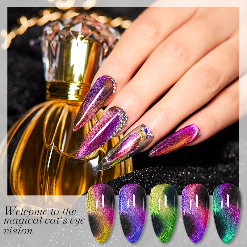 MEET ACROSS 8ML Cat Eye UV LED Gel Nail Art Design Manicure Soak Off Enamel 9D Cat Eyes Magnetic Gel Polish Gel Nail Polish