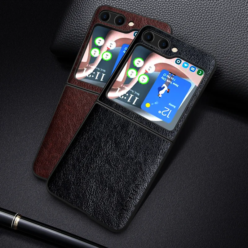 Luxury leather Case for Samsung Galaxy Z Flip5 Business solid color Soft TUP&Hard PC Phone cover for samsung galaxy z flip 5