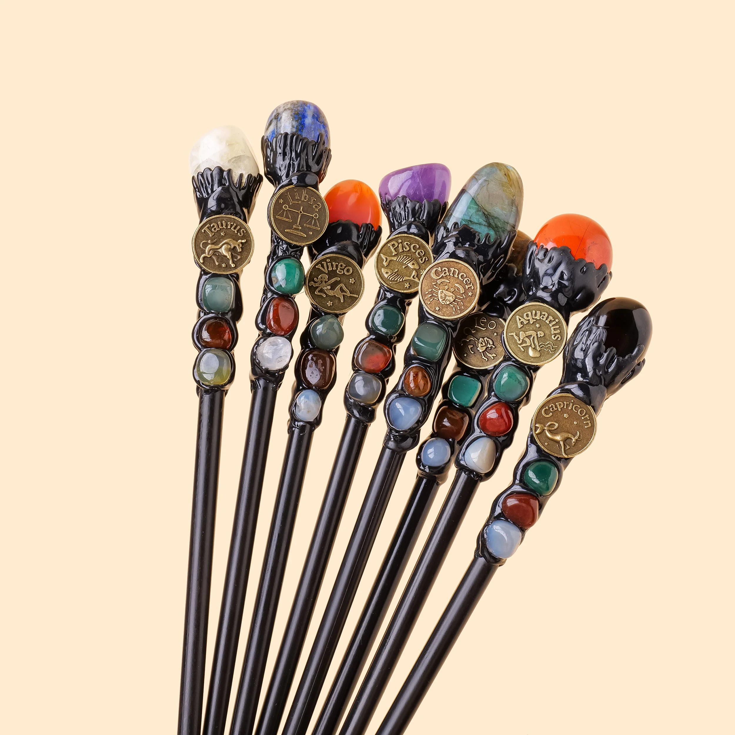 1pc Natural Crystal Rolling Stone Twelve Constellations Scepter Magic Wand Handmade DIY Fairy Wand Magic Wand Props