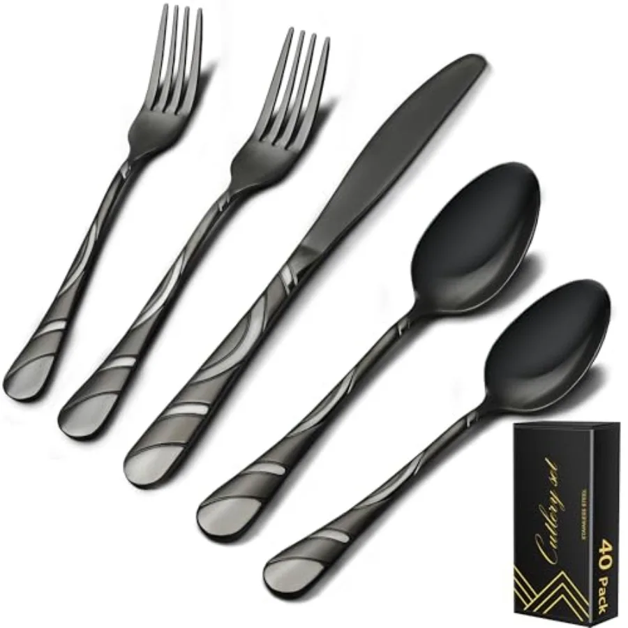 

ware Set for 8 18/0 Stainless Steel 40-Piece Frosted and Mirror Finish Flatware Set Modern Cutlery Set Wedding Restaurant House