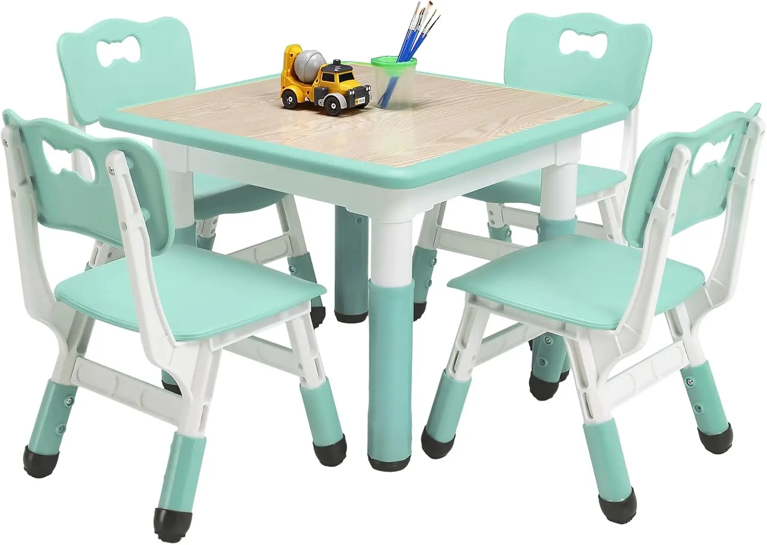 TackView 23inch Kids Table and 4 Chair Set Toddler Table Set-Teal Activity Art Craft Table Non-Slip Legs Graffiti TopMulti-Function Easy Assembly for Home School Kids