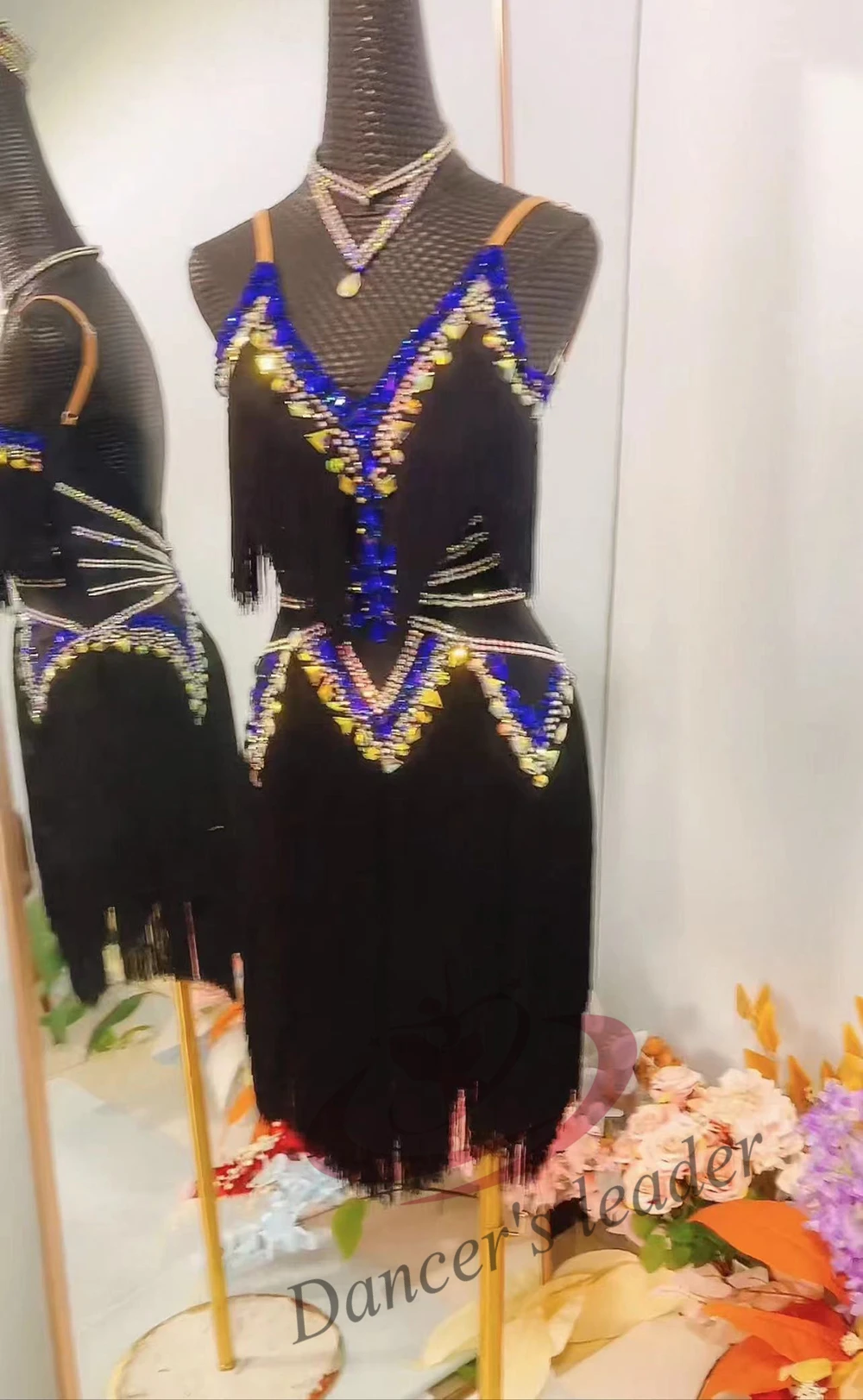 Latin Dance National Standard Dance Competition High-end Dress Custom Tassel Suspender Blue Diamond Samba Style Standard Dress