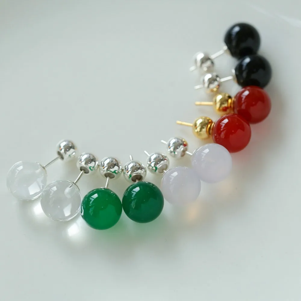 

10mm White Stone Blue Agate Stud Earrings for Women Classic Simple Versatile Ball Small Earrings for Women Christmas Earrings