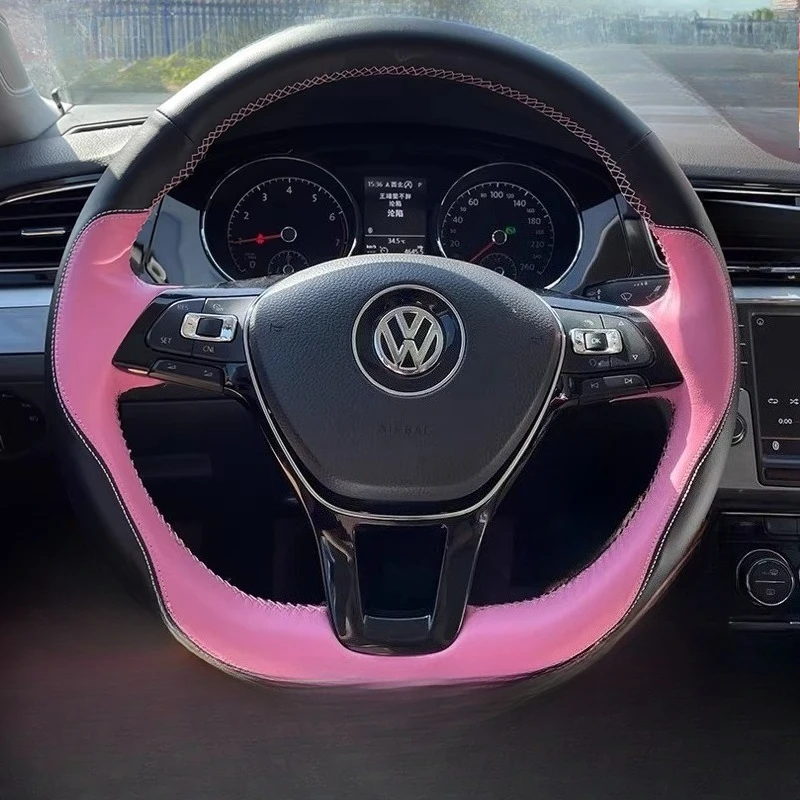 Hand-sewn faux leather steering wheel cover suitable for Volkswagen Tiguan T-Cross Teramont Polo Jetta Caddy T-Roc Tayue Craft
