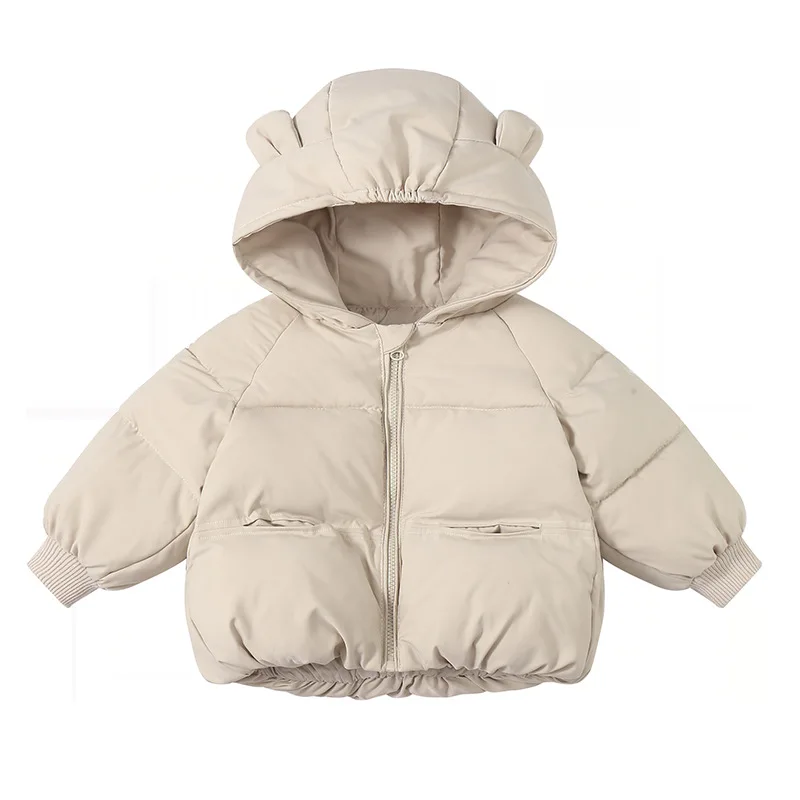 

Baby Boys Girls Hooded Zipper Down Jackets Kids Casual Cotton-padded Solid Coat Children's Autumn Winter Warm Outerwear