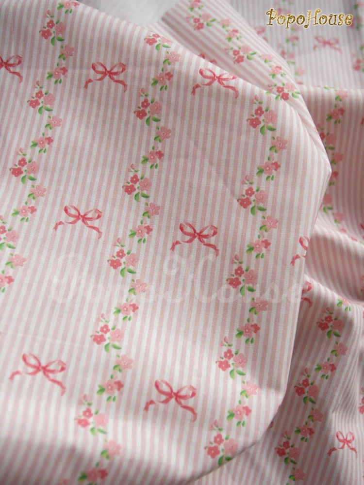 145x50cm French Country Small Light Pink Green Floral Cotton Fabric, for Clothing Sewing Cloth view 4