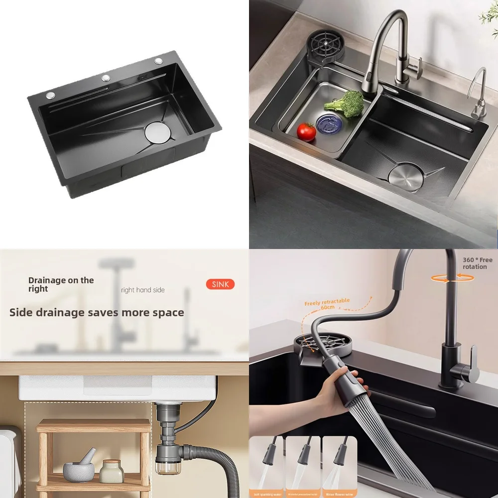 

kitchen dishbasin countertop top middle and lower basin large single tank thickened 304 stainless steel sink dishwasher