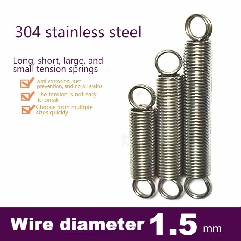 1-2-3pcs/lot 304 stainless steel pull spring double loop closed hook ,WireDia1.5mm,OuterDia10/12/15/16/18mm,Length40-300mm