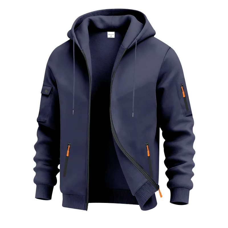 American Heavy Fleece Sweater Men's Winter Casual Hooded Tooling Commuter Zipper Shirt Long Sleeve Men's Sweater