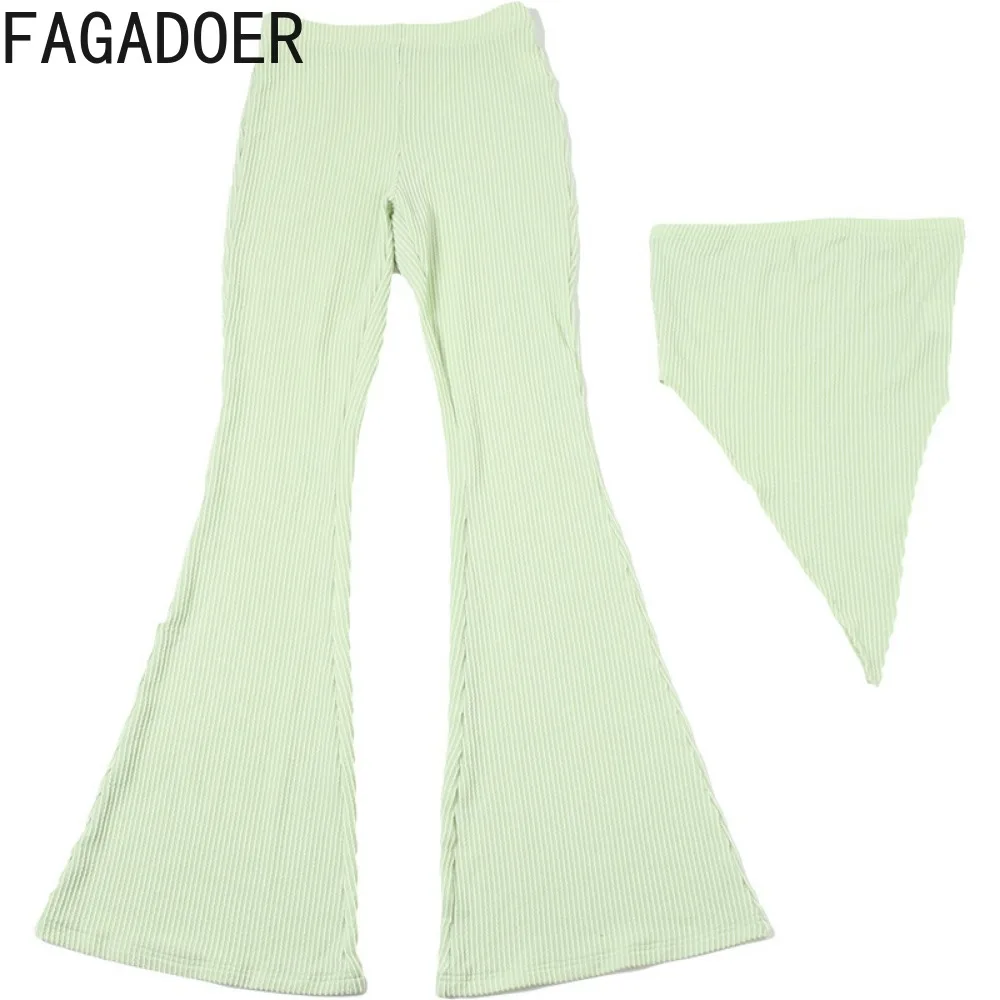 FAGADOER Fashion Streetwear Women Sleeveless Backless Irregular Tube And Skinny Pants Two Piece Sets Elegant Lady OL 2pcs Outfit