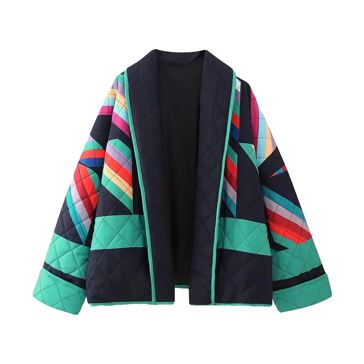 

JNLEAOG Women's Loose Printed Cotton Jaet Street Sle Autumn Winter New Arrival Casual Splicing Faion Outerwear