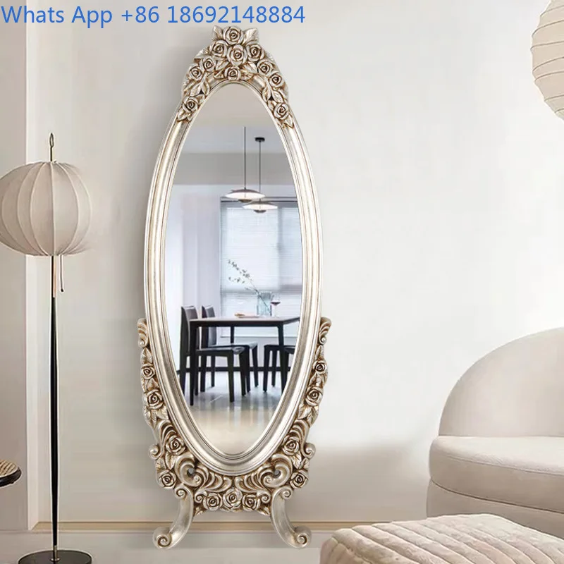 French Retro Carved Rose Full-Length Wall-Mounted Dressing Mirror for Home Clothing Store Photography Wall Decoration Mirror