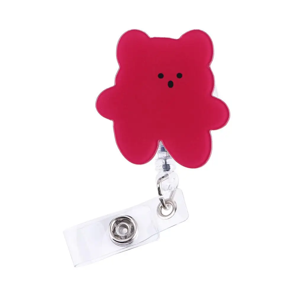 Cute Cartoon Bear Clip para Enfermeira, Doutor Reel, Candy Color, Urso, Acrílico, Cartão de Peito de Estudante, Uso Hospitalar, Escritório, Material Escolar