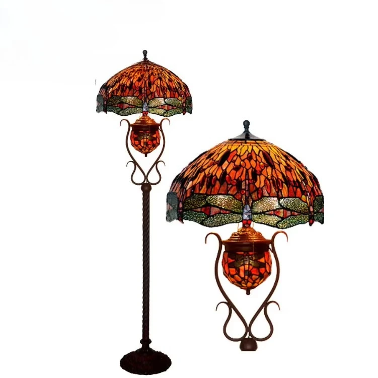 LED handmade stained glass floor lamp with sunflower and dragonfly grape shades, hotel lighting fixtures