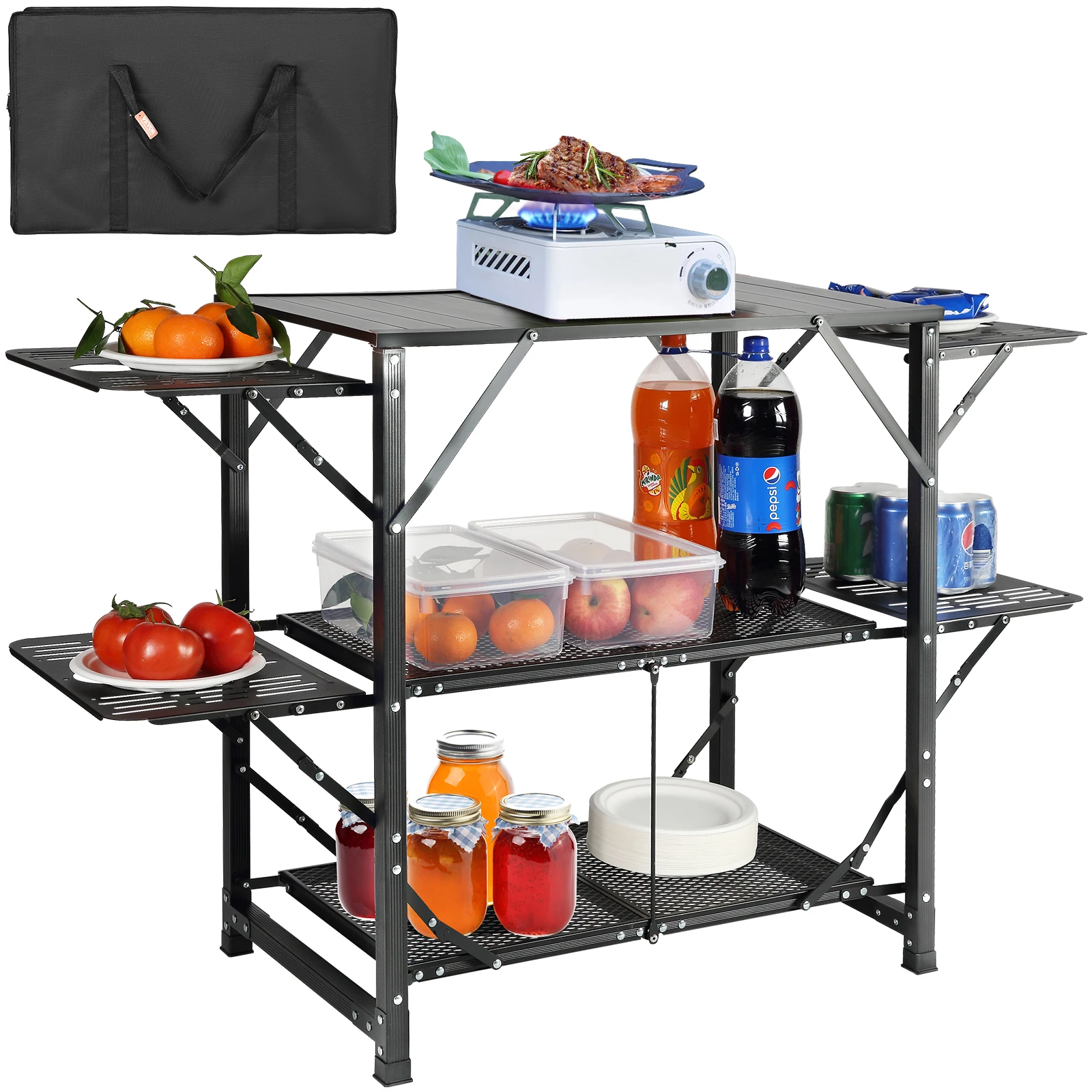 VEVOR Camping Kitchen Table One-piece Folding Portable Cook Station Aluminum Camping Folding Table for Outdoor Picnics BBQ