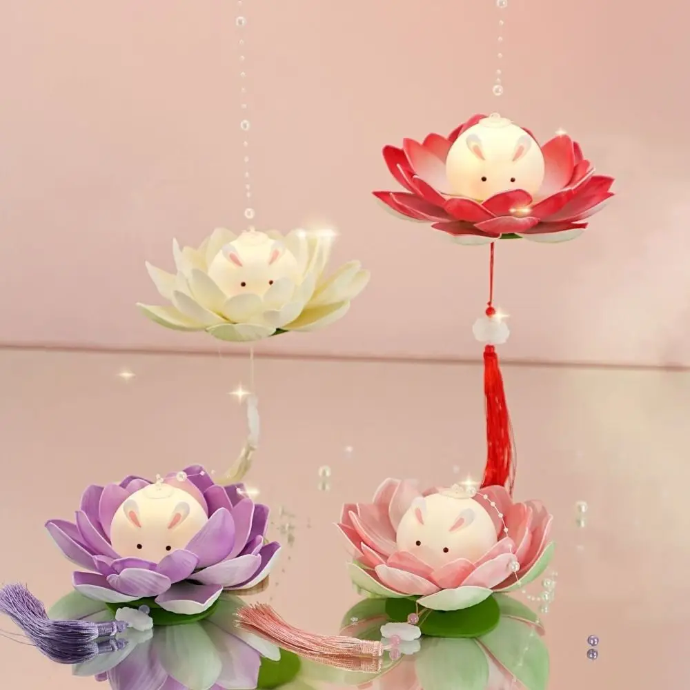 Cute DIY Mid-Autumn Festival Lantern Glowing Handmade Lotus Rabbit Lamp Mini Handheld Holiday Decoration