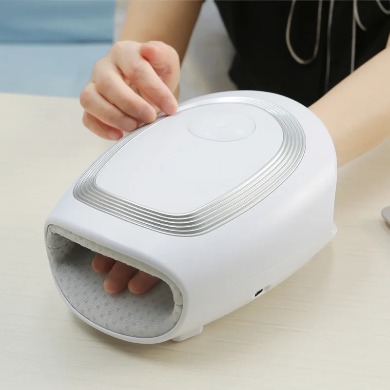 Air Compression Finger Palm Massager, Acupoint mão com calor, casa aquecida