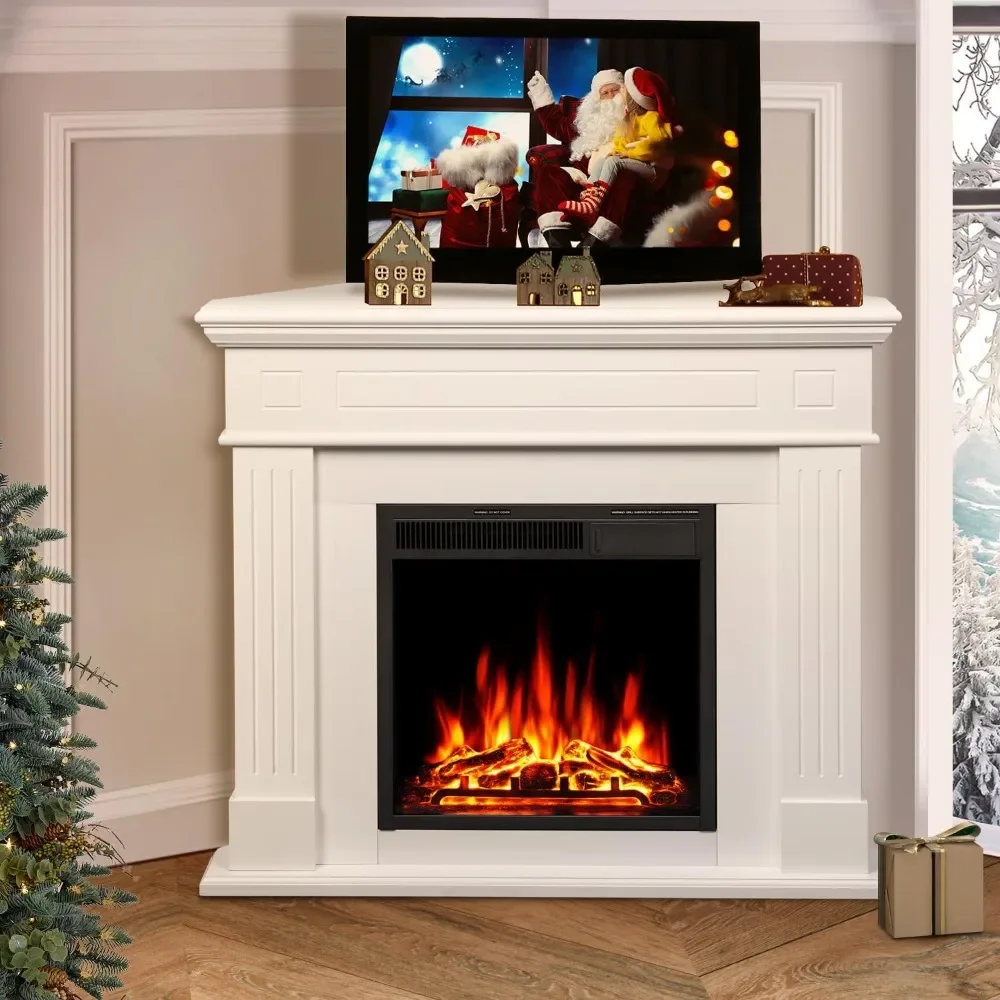 Corner Electric Fireplace Mantel, Remote Control, Adjustable Led Flame, TV Stand with Freestanding Electric Fireplace