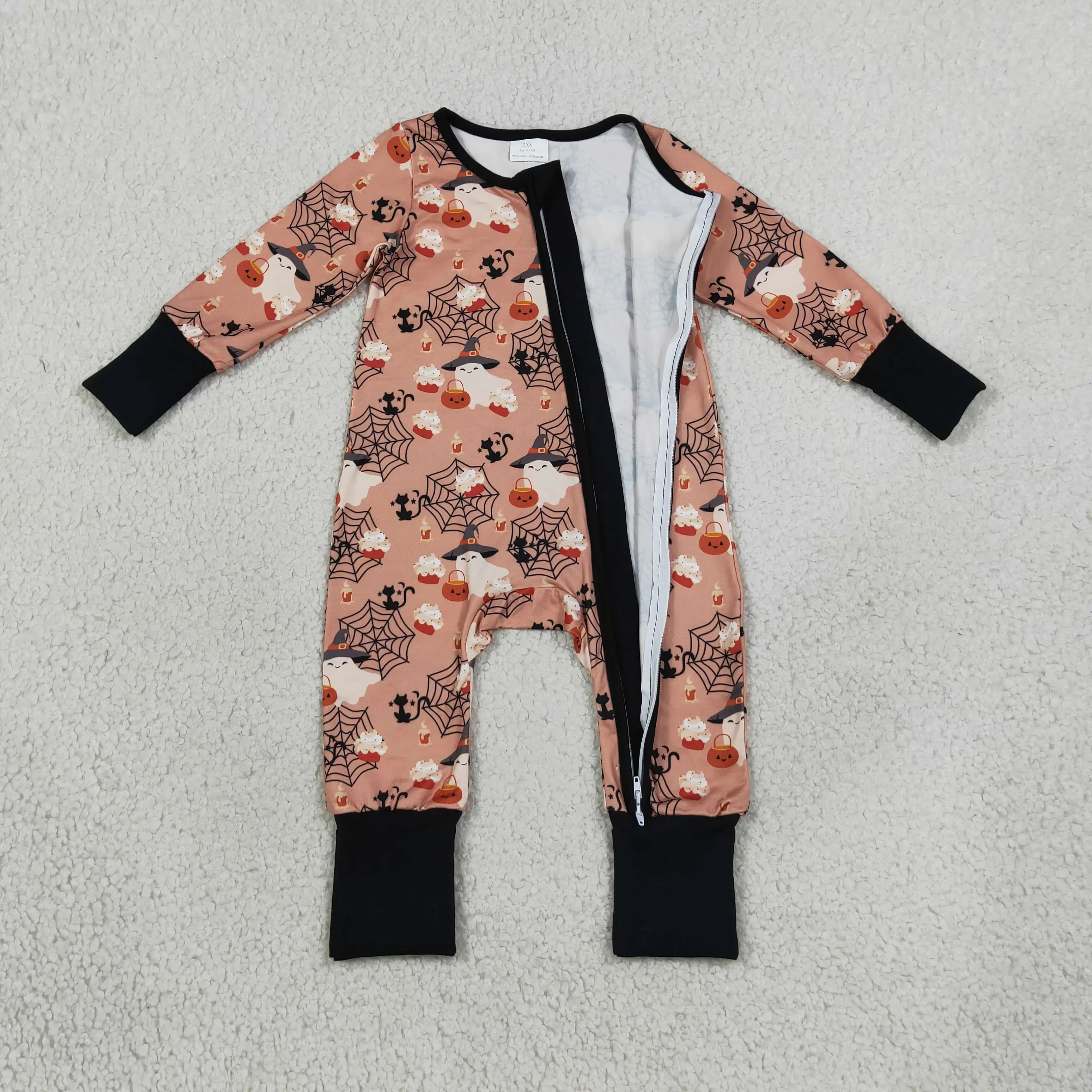 Wholesale Kids Boys Halloween Clothes Toddler Newborn Ghosts Pumpkins Bodysuit Children Baby Boy Long Sleeves Infant Zip Romper